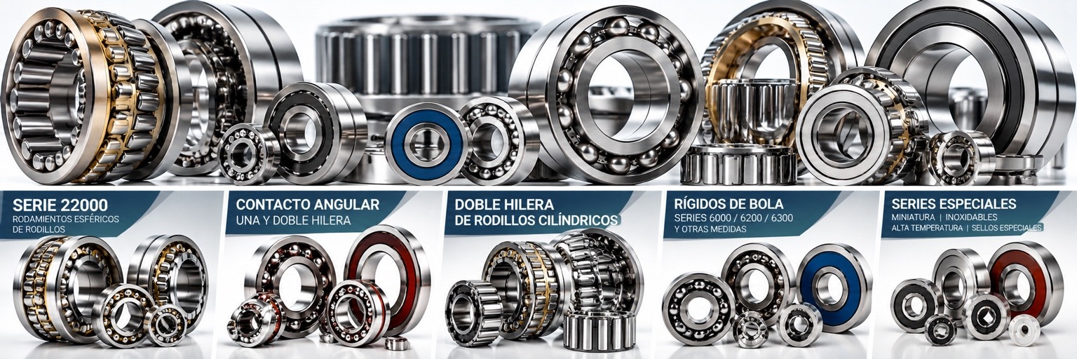 Rodamientos serie 22000, contacto angular, doble hilera de rodillos cilíndricos, rígidos de bolas y series especiales