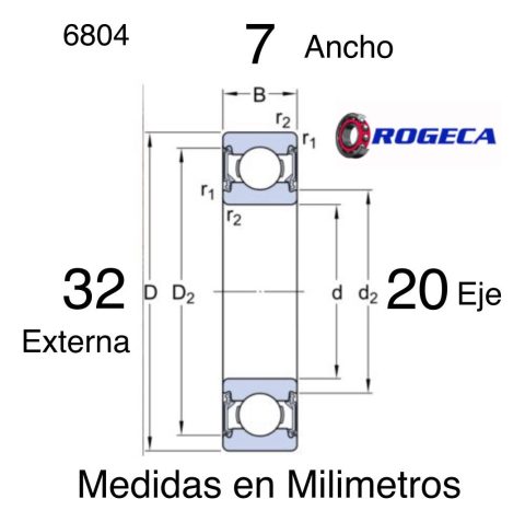 Rodamiento 6804 2rs Medidas 20x32x7 Milimetros - Imagen 2