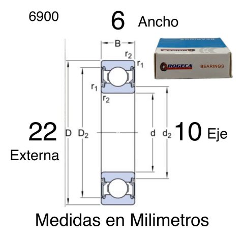 Rodamiento 6900 2rs Medidas 10x22x6 Milimetros - Imagen 2